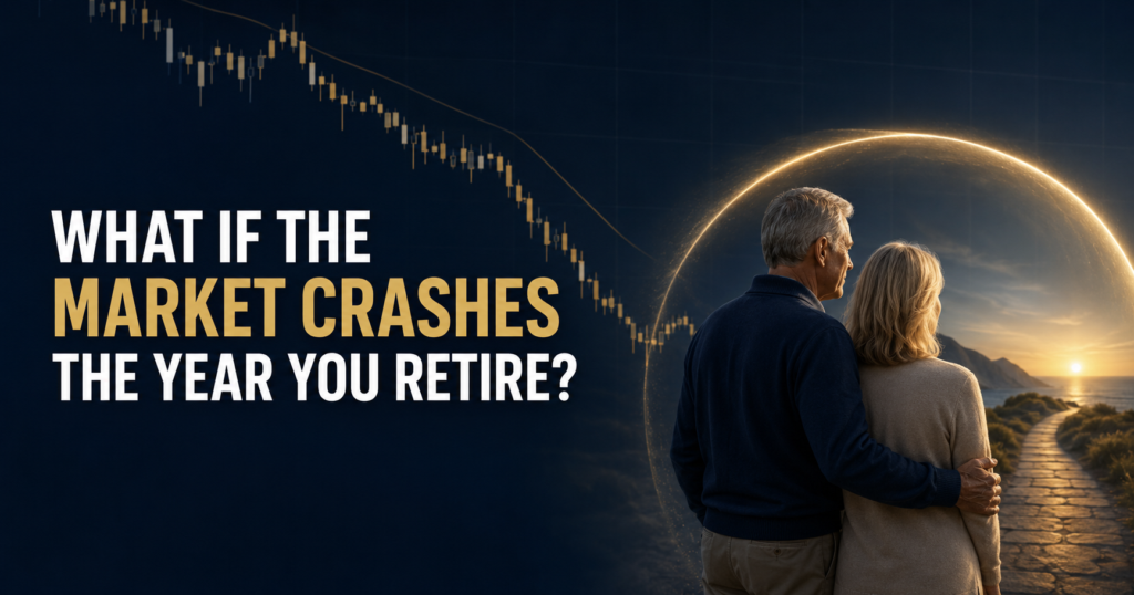 Two retirees same average return different outcome sequence of returns risk"; "Seven market eras compared, Destination Trax versus S&P 500 including the losses"; "Zero percent of principal exposed to a falling market versus one hundred percent.